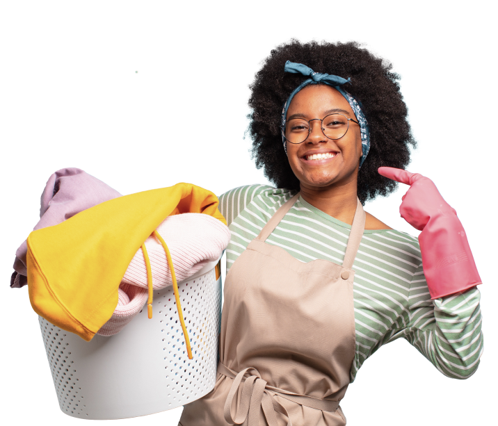 Happy woman with laundry